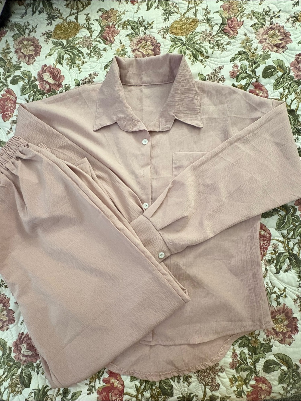 Women’s Lightweight Button-Up Shirt and pant set  in Blush - One size